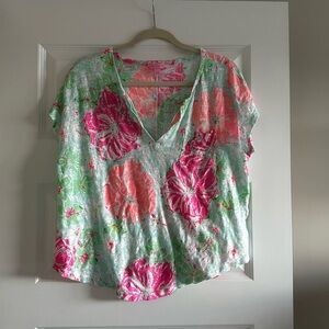 Lilly Pulitzer Pink and Green Floral Top